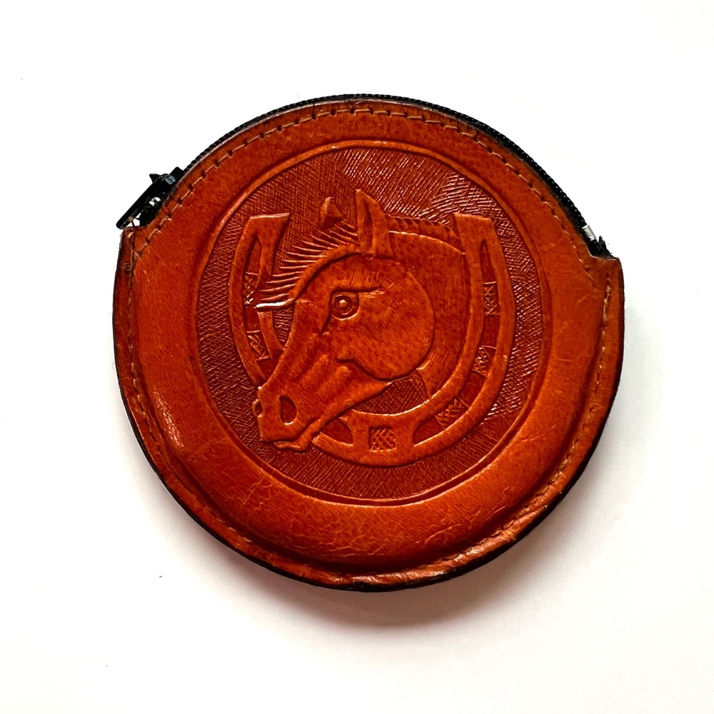 Brown Leather Coin Pouch tourist souvenir Oaxaca Mexico horse shoe luck
